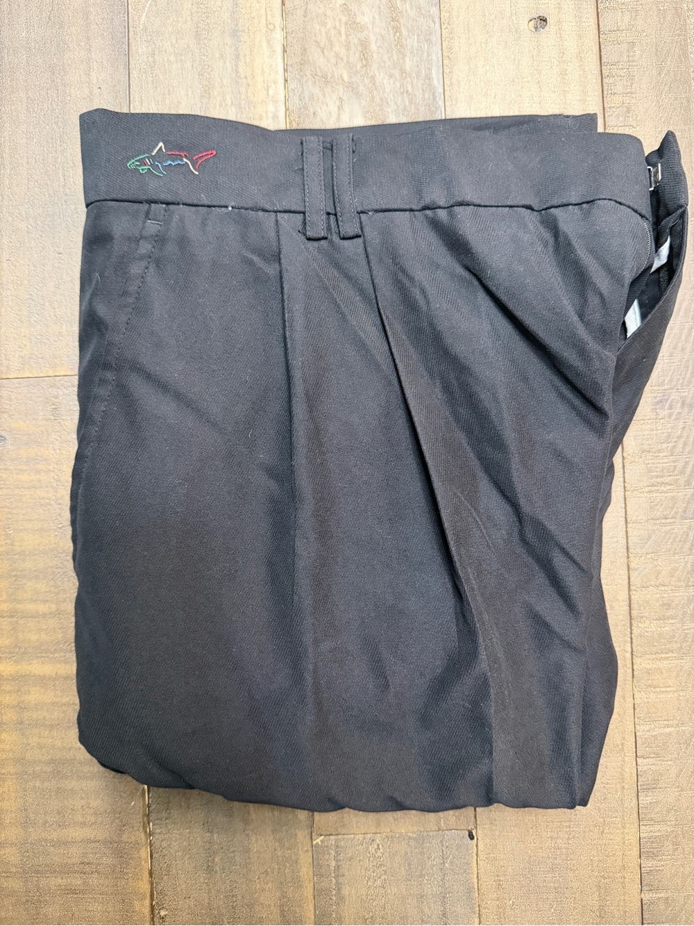 Greg Norman Collection Black Men’s Flat-Front Shorts with Shark Accent